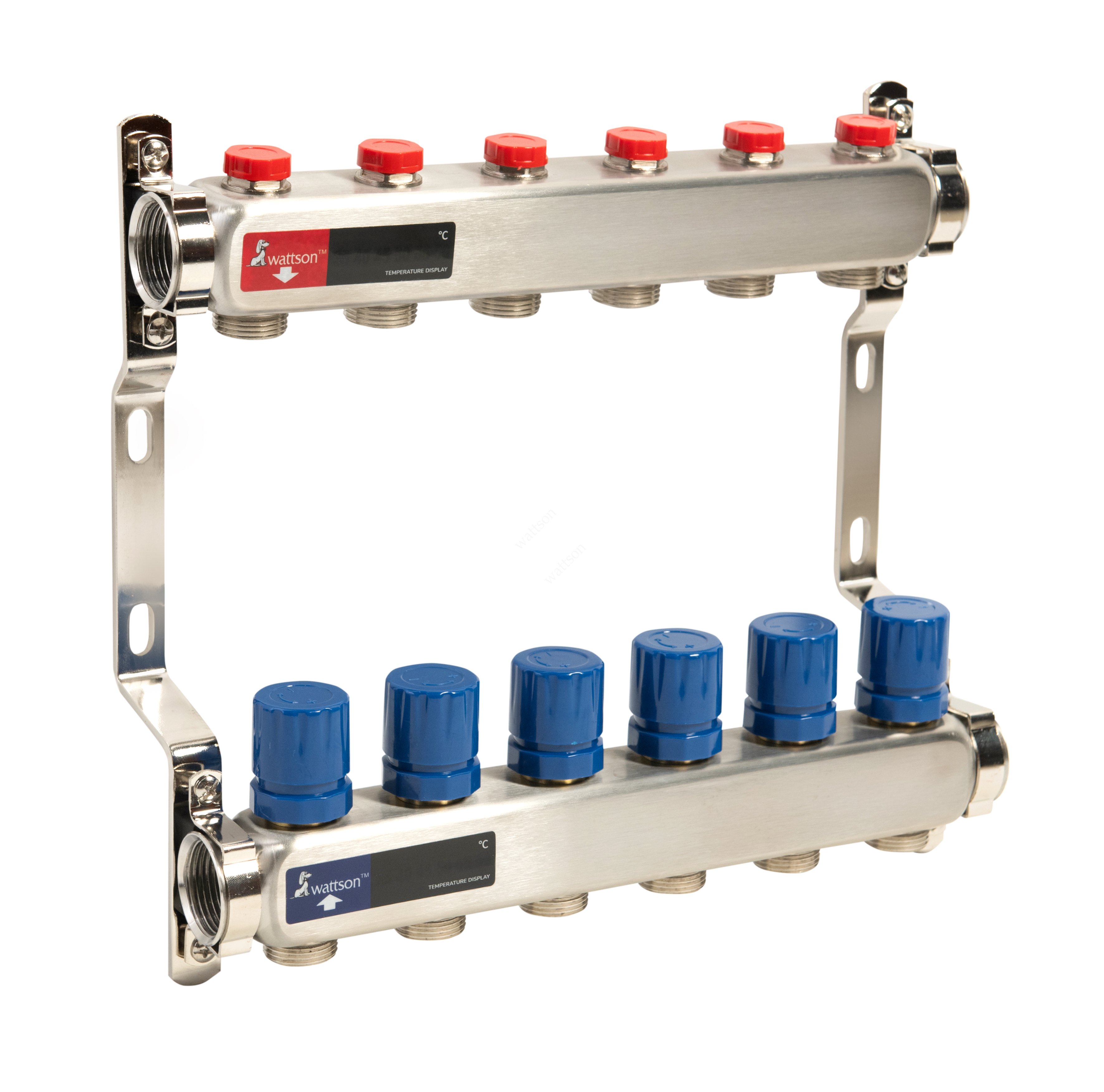 Коллекторнаягруппа1"х3/4"EKна6контуровстермостатическимиинастроечнымиклапанами,нержавеющаясталь